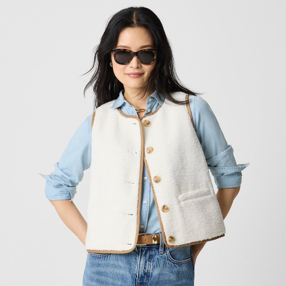NWT J.Crew Factory Sherpa Welt-pocket Vest - Picture 2 of 4